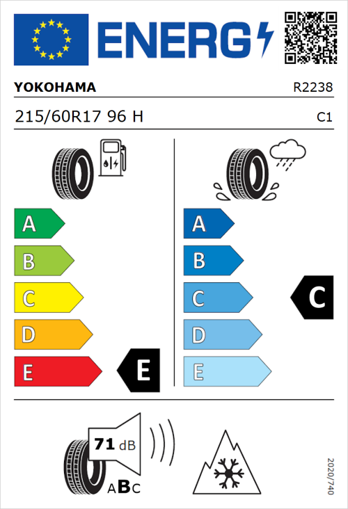 Tyre Label for Yokohama Geolandar-G015 215/60R17 96H