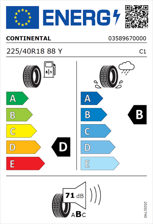 Tyre Label for Continental ContiSportContact 5 SSR 225/40R18 88Y