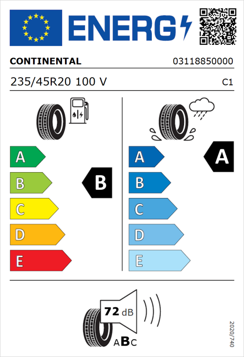 Tyre Label for Continental ContiSportContact 5 235/45R20 100V