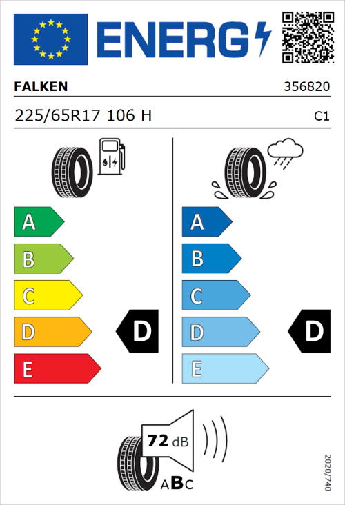 Tyre Label for Falken Wildpeak A/T Trail 225/65R17 106H