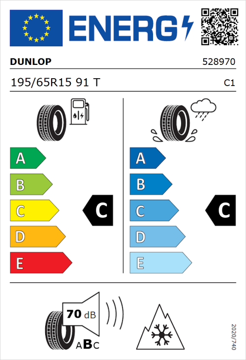 Tyre Label for Dunlop SP WinterResponse 2 195/65R15 91T