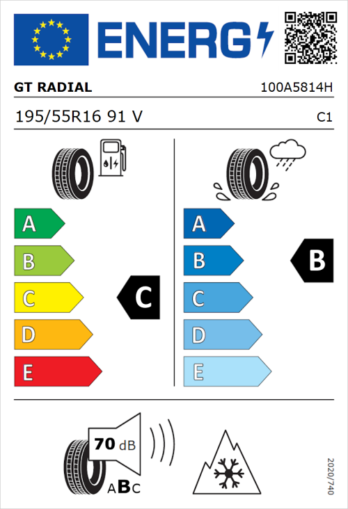 Tyre Label for GT Radial Climate Active 195/55R16 91V