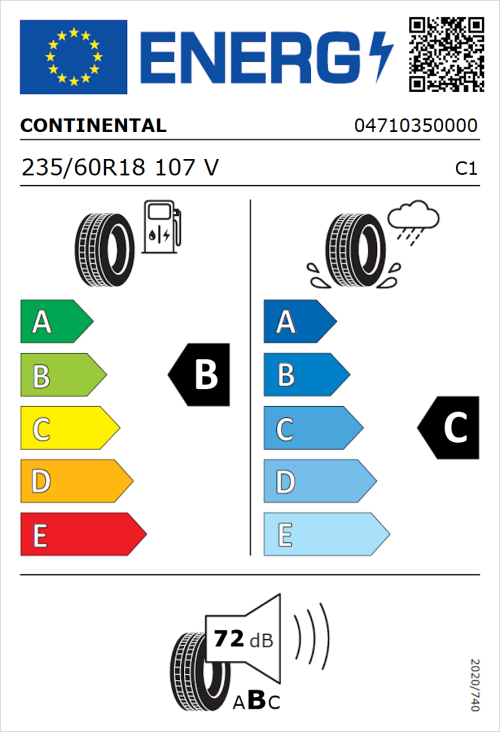 Tyre Label for Continental ContiCrossContact LX Sport 235/60R18 107V